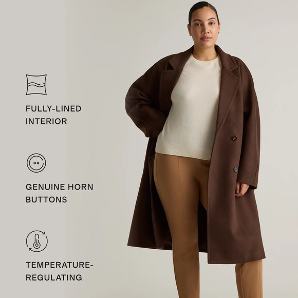 QUINCE Italian Wool Double-Breasted Slouch Coat Size M Dark Chocolate. - Picture 2 of 12